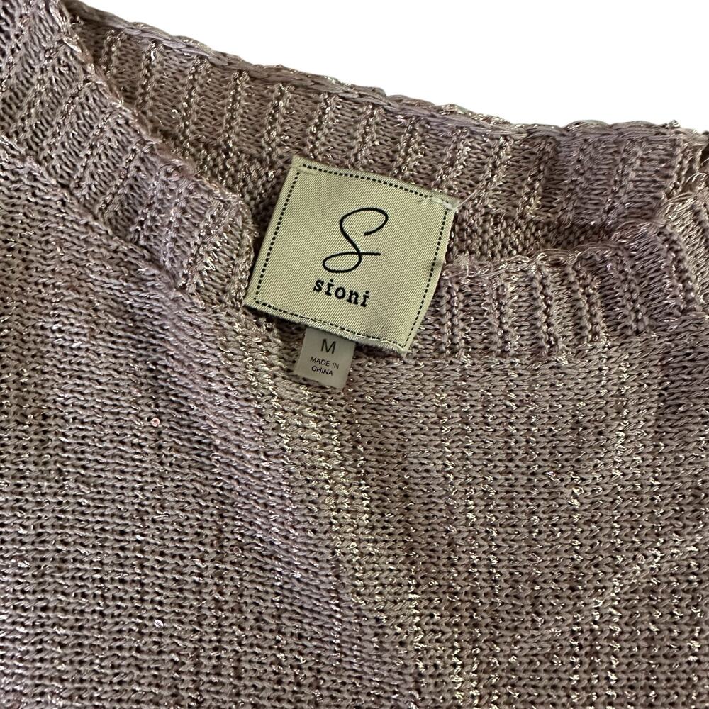 Womens Top Size Medium Sequin Sweater Batwing Sleeve Rose Gold Business Casual - Picture 7 of 9